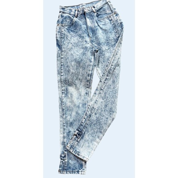 Vintage CHIC Stonewash Hi Rise Bow Ankle 80s / 90s Jeans Size 24 - Picture 1 of 8